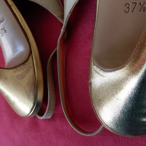 D&G Dolce & Gabbana Italy Cream Gold Silk Heels 37.5 US 7.5 - Picture 4 of 15